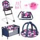 Bayer Design 61769AB Set 9 in 1 for dolls with highchair, bag, plate with cutlery and drinking cup, a play mat and travel bed, doll accessories set, blue pink stars