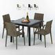 Table Carrée Noire 90x90cm Avec 4 Chaises Colorées Grand Soleil Set Extérieur Bar Café arm Bistrot