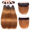 HmtAfro Ombre Hair 9A Grade Straight Bundles Ear to Ear Frontal Closure(#1b-#30) (16'' 18'' 20''+14'' 13x4 closure)
