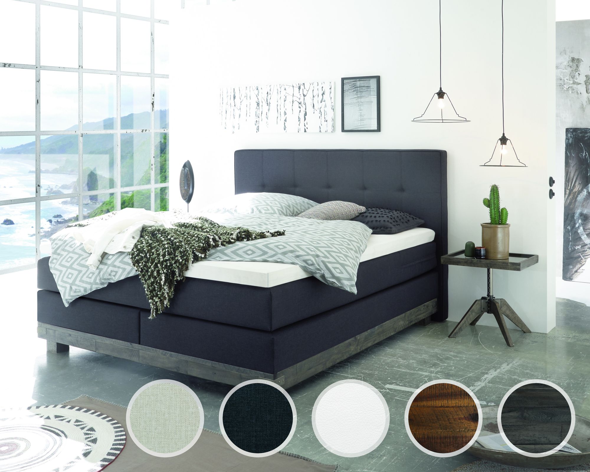 Hasena Boxspringbett Pronto Boston 180x200 cm / Akazie Vintage braun, lackiert / Pepe Beige 327 / Superio-Top