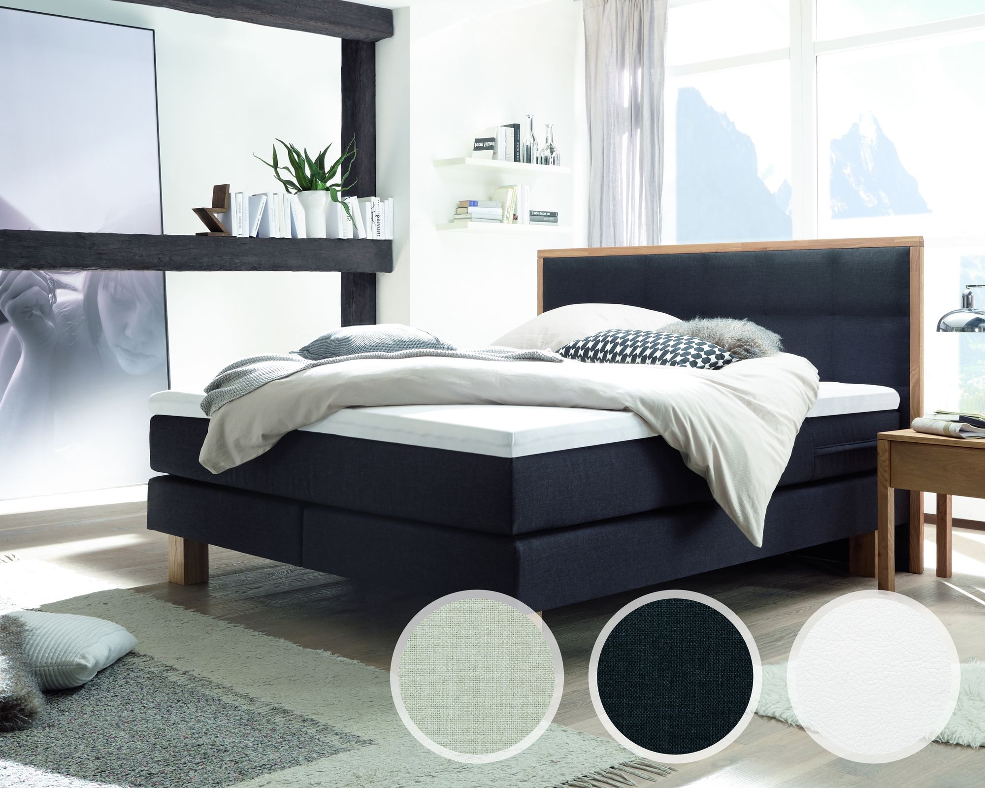 Hasena Boxspringbett Pronto Cottage 180x200 cm / KUL pronto white 323 / Eiche massiv bianco / Base-Top