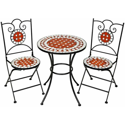 Gartenmöbel Set Mosaik mit 2 Stühlen und Tisch - Gartentisch, Gartenstuhl, Sitzbank - braun