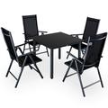 Casaria - Gartenmöbel Set 4 Stühle mit Tisch 90x90cm Aluminium Sicherheitsglas Wetterfest Klappbar