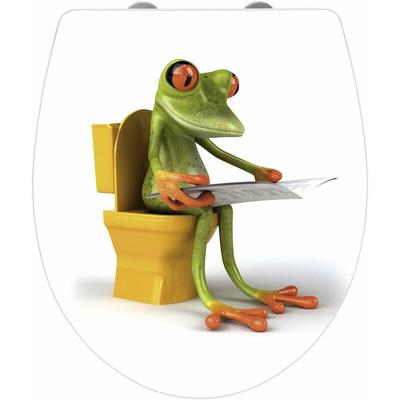 Wenko - Premium WC-Sitz Hochglanz Acryl Frog News, aus antibakteriellem Duroplast, Absenkautomatik,