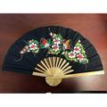 D13480-2 10 Nylon Black Foldable Hand Fan Painted with Nice Butterflies Spring Flowers