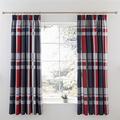 Charlotte Thomas Carson Red & Blue Checked Pencil Pleat Fully Linen Curtains & Tie Backs 66"x72"