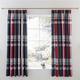 Charlotte Thomas Carson Red & Blue Checked Pencil Pleat Fully Linen Curtains & Tie Backs 66"x72"