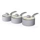 Swan SWPS3020GRN Retro Induction Saucepan Set With Glass Lids, Non Stick Ceramic Coating, Easy to Clean, Grey, 3 Piece, 16/18/20 cm