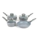 Salter BW04151G1AR Marblestone 4 Piece Saucepan Set - Non-Stick Cooking Pots with Tempered Glass Lids, 16/18/20 cm Induction Pans, 24 cm Large Frying Pan, Forged Aluminium Egg/Omelette Pan, Grey