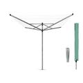 Brabantia - Lift-O-Matic - 50 Metres of Clothes Line - Adjustable in Height - UV-Resistant & Non-Slip Lining - Umbrella System - with Ground Spike 45 mm & Cover - Metallic Grey - ø 295 cm