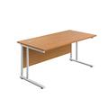 Office Hippo Heavy Duty Rectangular Cantilever Office Desk, Home Office Desk, Office Table, Integrated Cable Ports, PC Desk For Office or Home, 5 Yr Wty - White Frame/Oak Top, 140cm x 80cm