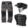 Scruffs Worker Plus Work Trousers with Knee Pads and Grey Clip Belt (38W Short)