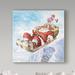 Trademark Fine Art 'Santas New Sleigh' Oil Painting Print on Wrapped Canvas in Blue/Red | 14 H x 14 W x 2 D in | Wayfair ALI35502-C1414GG