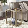 Everly Quinn Robinson Mirrored End Table Mirrored/Glass in Yellow | 24 H x 22 W x 16 D in | Wayfair F3FA54CF998249C3BF14F36799F5572E