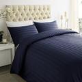 ED Luxury 250 Thread Count 100% Cotton Sateen Stripe Duvet Bed Cover with Housewife Pillowcases | 250 TC Hotel Striped Bedding (Super King/Navy Blue)