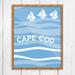 Highland Dunes 'Cape Cod Sailboats on Blue Waves' Graphic Art Print Paper in Blue/White | 14 H x 11 W x 0.15 D in | Wayfair
