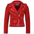 Ladies Brando Leather Jacket Red Suede Fitted Biker Motorcycle Style MBF (10 for Bust 32")