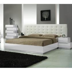 Orren Ellis Mcgowen Tufted Platform Bed Wood & /Upholstered/Faux leather in Brown/White | 44 H x 85 W x 84 D in | Wayfair