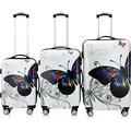 Monzana 3 Pcs Travel Suitcase Set | Hard Shell Luggage | Butterfly Design | 4 Spinner Wheels | Scratch Resistant ABS | Medium Large XL | with Combi Locks | Lightweight Cabin Trolley Cases