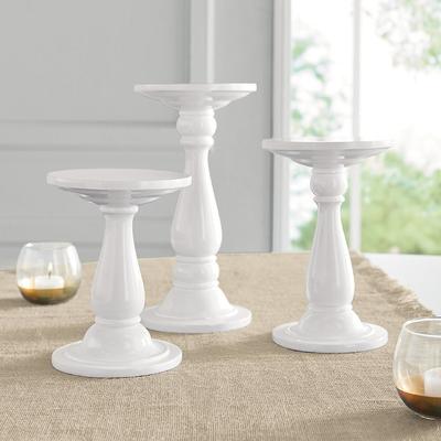 White Round Pedestal Stands, Set Of Three - Grandin Road