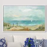 Highland Dunes 'Serenity on the Beach' Acrylic Painting Print on Canvas in Blue/Green/Yellow | 39.5 H x 63.5 W x 2 D in | Wayfair