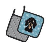 The Holiday Aisle® The Holiday Aisle Ashlynn Smooth Dachshund Potholder Polyester in Black/Blue | 7.5 W in | Wayfair