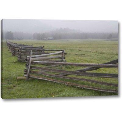 Millwood Pines 'Idaho, Sawtooth Mts Fence' Photographic Print on Wrapped Canvas in Gray/Green | 10 H x 16 W x 1.5 D in | Wayfair