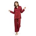 LILYSILK Silk Pajamas for Women Comfy Two Piece Set Long Sleeve 19 Momme Pure Mulberry Natural Silk Sleepwear Ladies (Claret, L)