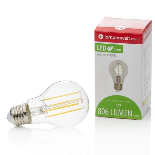 E27 LED-Lampe Filament 7W, 806 lm,2.700K, klar