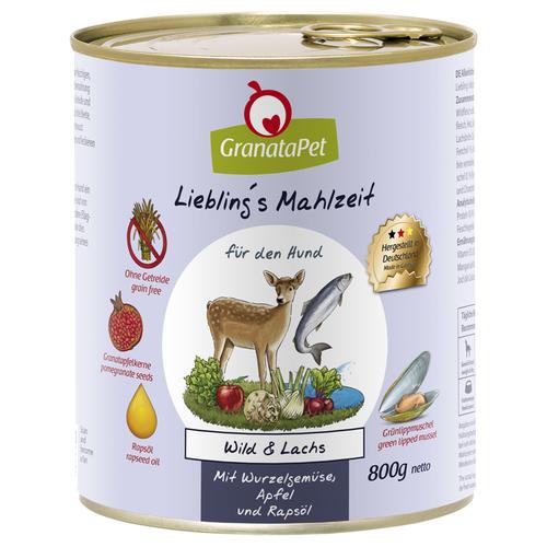 24 x 800g Liebling's Mahlzeit Wild & Lachs Granatapet Hundefutter nass