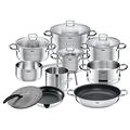 Silit Tuscany 10-Piece Induction Cooking Pot Set with Glass Lid, Milk Pan, Steamer, Pan, Stainless Steel, Partially Matte, Uncoated Pots Set