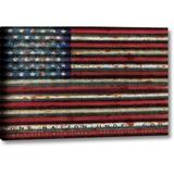 Winston Porter 'American Flag on Metal' Graphic Art Print on Wrapped Canvas in Blue/Red | 16 H x 24 W x 1.5 D in | Wayfair