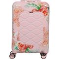 Aerolite 55x35x20cm Polycarbonate Hard Shell 4 Wheel Travel Carry On Hand Cabin Luggage Suitcase, White Pink Rose Floral