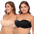 Olivachel Women's Strapless Bra 32-46 B/C/D/DD/E 1/2 Cup Plus Size Balconette Multiway Bra H059 (Black+Beige, 46DD)