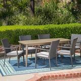 Latitude Run® 7 Piece Outdoor Dining Set w/ Cushions Wood/Wicker/Rattan in Brown/Gray/White | 29.25 H x 71 W x 35.5 D in | Wayfair