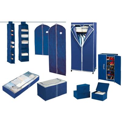 Kleiderschrank Air mit Ablage, Stoffschrank, Faltschrank, Blau, Polypropylen blau, Stahl - blau