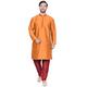 SKAVIJ Men's Kurta Pajama Set Art Silk Indian Wedding Party Dress Orange M