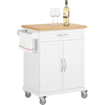 FKW13-WN Küchenwagen mit Bambustischplatte Kücheninsel Küchenschrank Rollwagen weiß-Natur bht ca.: Image