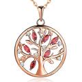 JO WISDOM Tree of Life Necklace,925 Sterling Silver Family January Birthstone Red Garnet Tree Pendant Necklace with Rose Gold Plated,Jewellery for Women