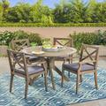 Gracie Oaks Obrien 5 Piece Outdoor Dining Set w/ Cushions Wood in Brown/Gray/White | 29.75 H x 47.25 W x 47.25 D in | Wayfair