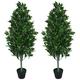 Leaf LEAF-7092-PAIR Pair of 120cm (4ft) Artificial Topiary Bay Trees Pyramid Extra Large, Green Cone