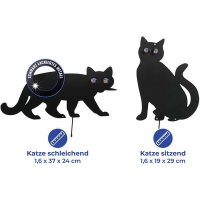 Maximex Vogelschreck Katzen 2er Set, Mit Erdspieß, Schwarz, Eisen schwarz, Glas mehrfarbig - schwarz