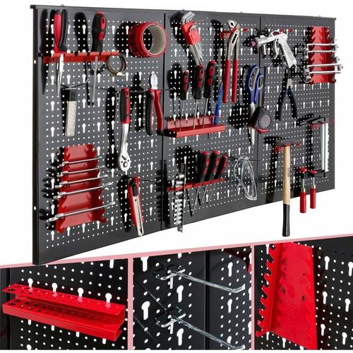 Werkzeugwand dreiteilig 17-teiliges Hakenset Rot 120 x 60 x 2 cm Werkzeug Lochwand aus Metall +