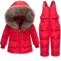 Little Kids Baby Girls Two Piece Winter Warm Zipper Fur Trim Hooded Snowsuit Puffer Down Jacket with Snow Ski Bib Pants Outfits Outwear 2-3 Years Red