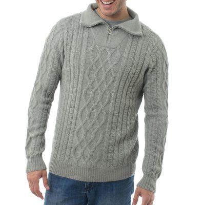 Laurel Knit,'Men's Knit 100% Alpaca Pullover in Laurel from Peru'