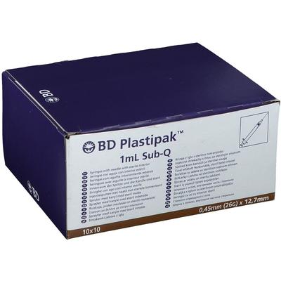 BD Plastipak Spr.1 ml Sub-Q 26 G 1/2 einges.Ka. 100x1 Spritzen Image