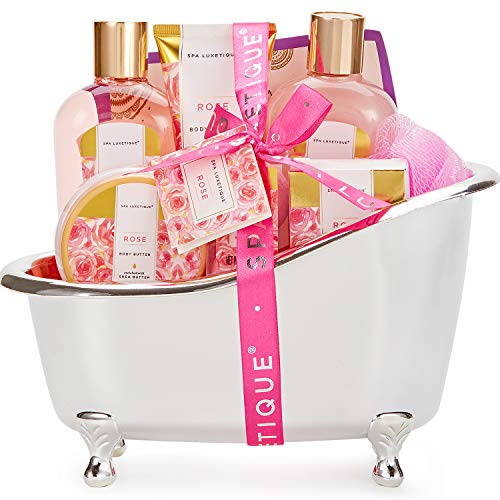 Spa Baskets for Women, Spa Luxetique Spa Gifts for Women, 8pcs Rose Bath Gift Set Includes Bath Bombs, Bath Salts, Bubble Bath, Birthday Gifts Set for Women Mom
