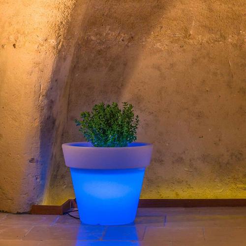Idralite - Harz-Blumentopf mit Led h 45 mod . Begonia Rund blauer Lampe