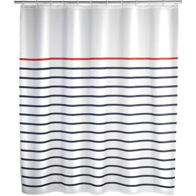 Duschvorhang Marine White, Textil (Polyester), 180 x 200 cm, waschbar, Mehrfarbig, Polyester