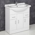 ESSENTIALS 750mm Bathroom Vanity Unit & Basin Sink Tap + Waste Floorstanding Gloss White